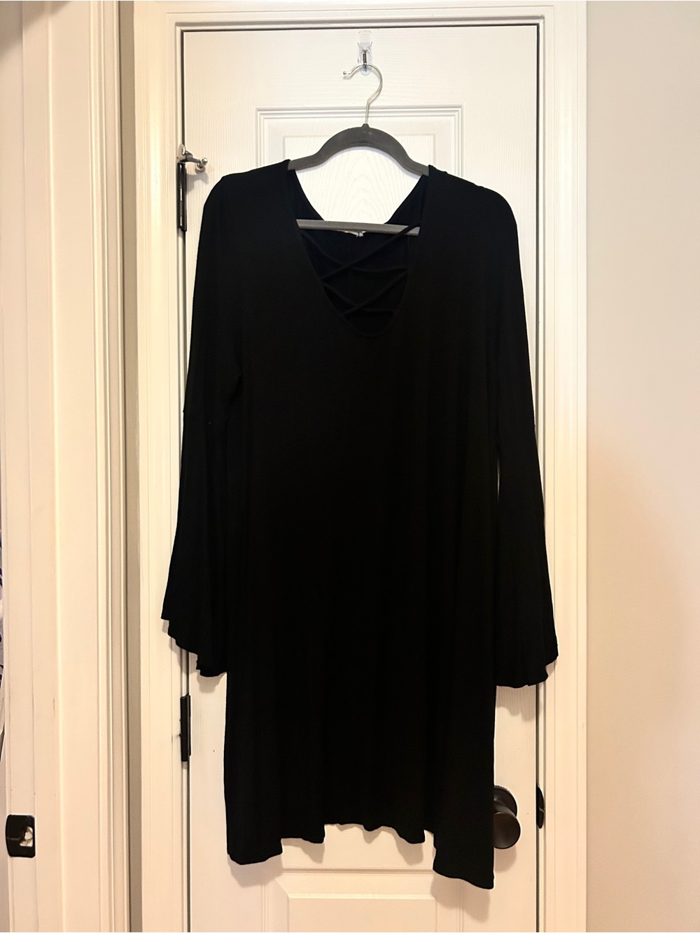 Sweet Pea Black Long Sleeve Crisscross V-Neck Dress